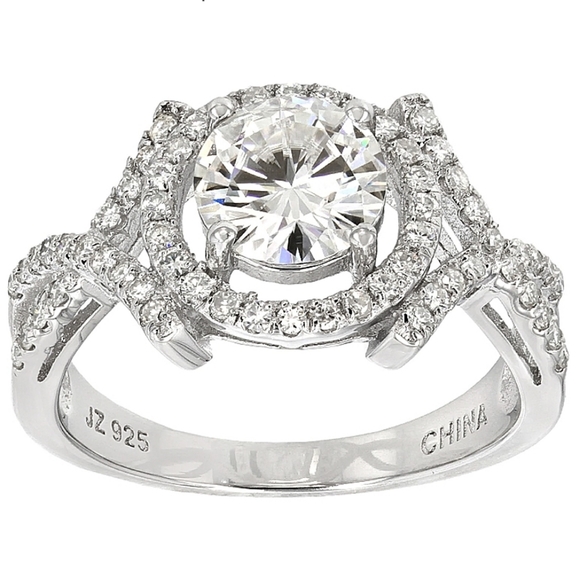 Crossover Design Solitaire Ring White Moissanite 2.50ctw Platineve, Size 7 - Picture 4 of 6